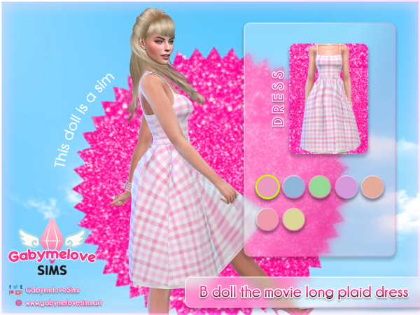 Maxis Match Barbie pink long plaid dress - The Sims 4 Custom Content