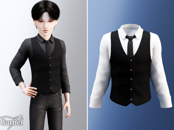 Alpha Child Dressed up waistcoat look with shirt and tie by Garfiel - The Sims 4 Custom Content