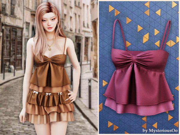 Alpha Ruched peplum camisole top by thesimsresource - The Sims 4 Custom Content