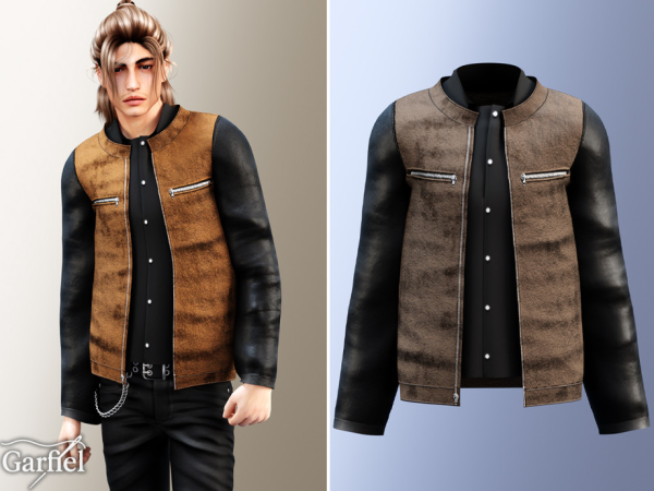 Alpha Adult Two tone leather jacket with zip pockets and collar by Garfiel - The Sims 4 Custom Content