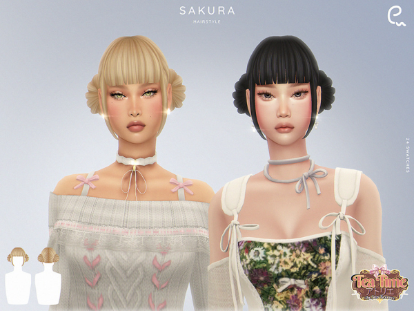 Maxis Match Tea Time Sakura Hairstyle by Enriques4 - The Sims 4 Custom Content