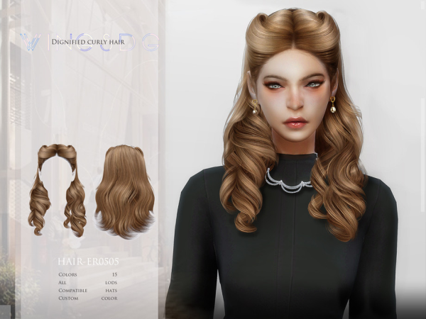 Alpha WINGS ER0505 Dignified curly hair by wingssims - The Sims 4 Custom Content