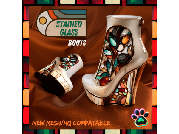 Alpha Stained Glass Boots by PastelPaws - The Sims 4 Custom Content
