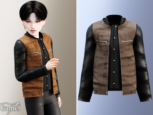 Alpha Child Two tone leather jacket with suede body and zips by Garfiel - The Sims 4 Custom Content