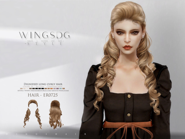 Alpha Dignified long curly hair ER0725 by wingssims - The Sims 4 Custom Content