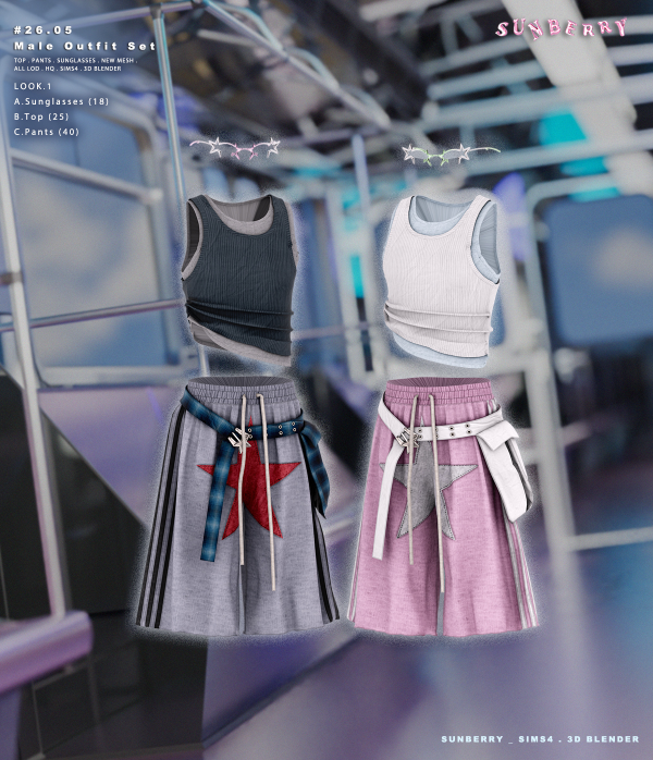 Alpha [SUNBERRY]2605_Male Outfit Set by simsfinds - The Sims 4 Custom Content