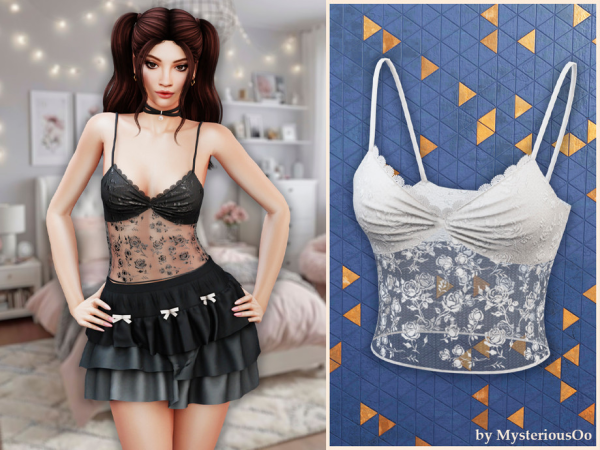 Alpha Lace sheer floral camisole by thesimsresource - The Sims 4 Custom Content