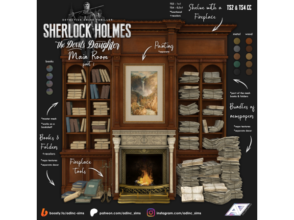Alpha Sherlock Holmes The Devil's Daughter Main Room part 1 by adinc_sims - The Sims 4 Custom Content