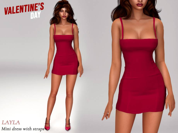 Alpha Valentine's Set Mini dress with thin straps - The Sims 4 Custom Content