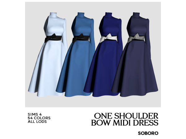 Maxis Match SOBORO One Shoulder Bow Midi Dress - The Sims 4 Custom Content
