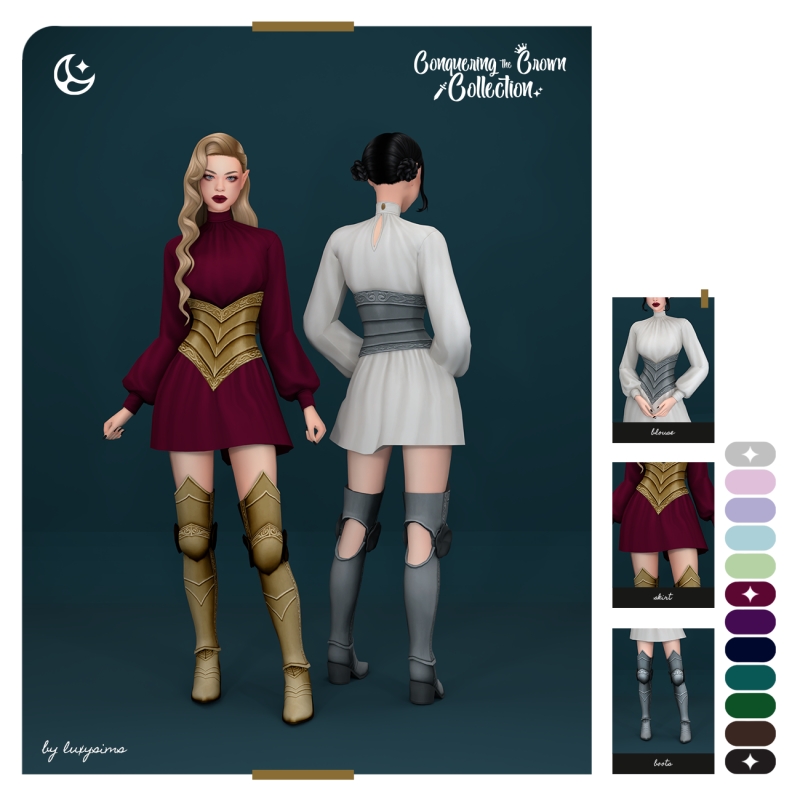 Maxis Match Blouse Mini Skirt Boots Conquering the Crown Collection by luxysims - The Sims 4 Custom Content