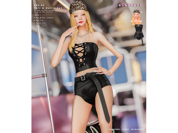 Alpha [SUNBERRY] 2606_Hair Outfit Set - The Sims 4 Custom Content