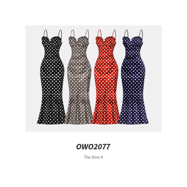 Maxis Match OWO2077 Basic Polka Dot Satin Dress by simsfinds - The Sims 4 Custom Content