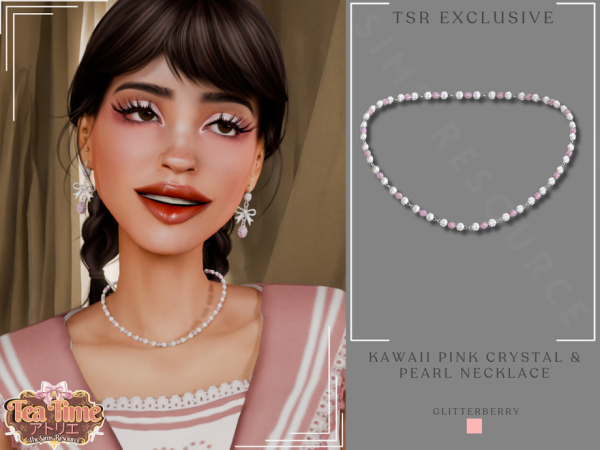 Alpha Kawaii Pink Crystal Pearl Necklace by Glitterberryfly - The Sims 4 Custom Content