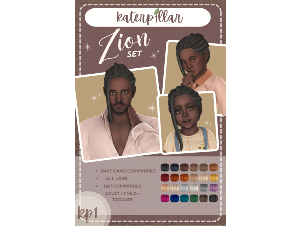 Maxis Match Zion Hair Set by katerp1llar - The Sims 4 Custom Content