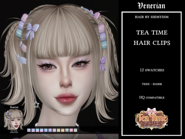 Mix Tea Time Hair Clips (For Shimydim Tisane Hairstyle) by Venerian - The Sims 4 Custom Content