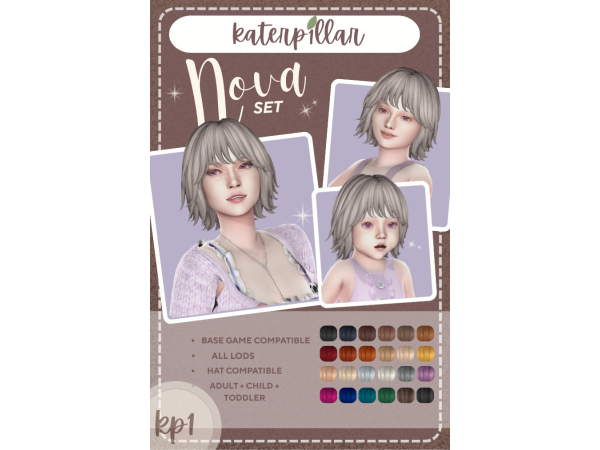 Maxis Match Nova Hair Set by katerp1llar - The Sims 4 Custom Content
