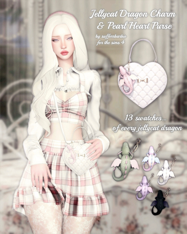 Maxis Match Jellycat Dragon Charm Pearl Heart Purse by simsfinds - The Sims 4 Custom Content