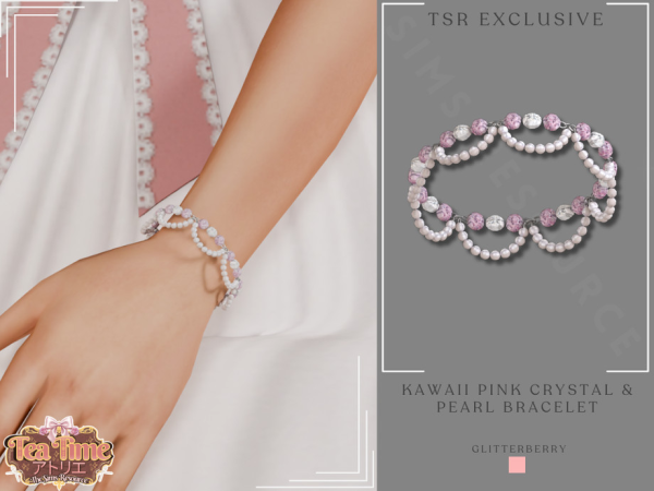 Alpha Kawaii Pink Crystal Pearl Left Bracelet by Glitterberryfly - The Sims 4 Custom Content