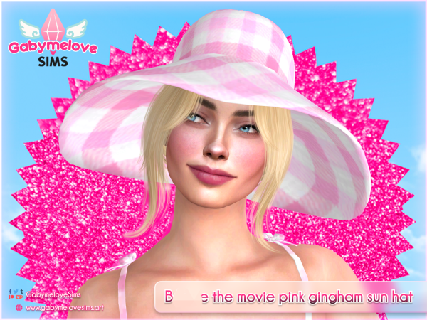 Mix Barbie pink gingham sun hat by GabymeloveSims - The Sims 4 Custom Content