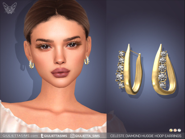 Alpha Celeste Diamond Huggie Hoop Earrings by feyona - The Sims 4 custom content
