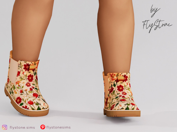 Maxis Match Toddler Boots With Autumn Print by FlyStone - The Sims 4 Custom Content