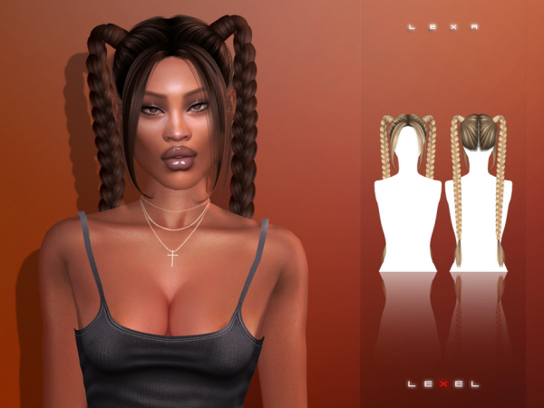 Alpha LEXEL Lexa long braids with bangs - The Sims 4 Custom Content