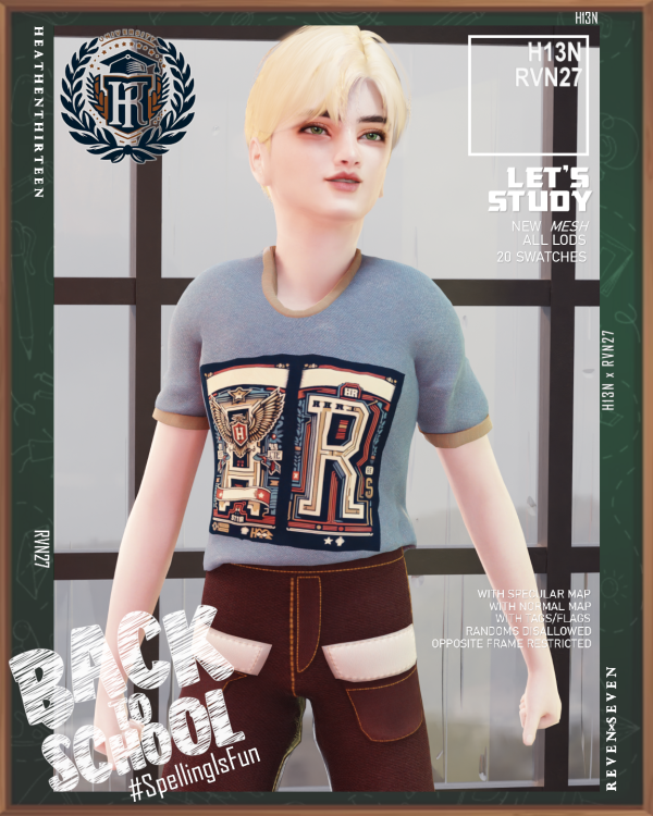 Alpha Child's Classic Fit Graphic University Tee Shirt (Male) by simsfinds - The Sims 4 Custom Content