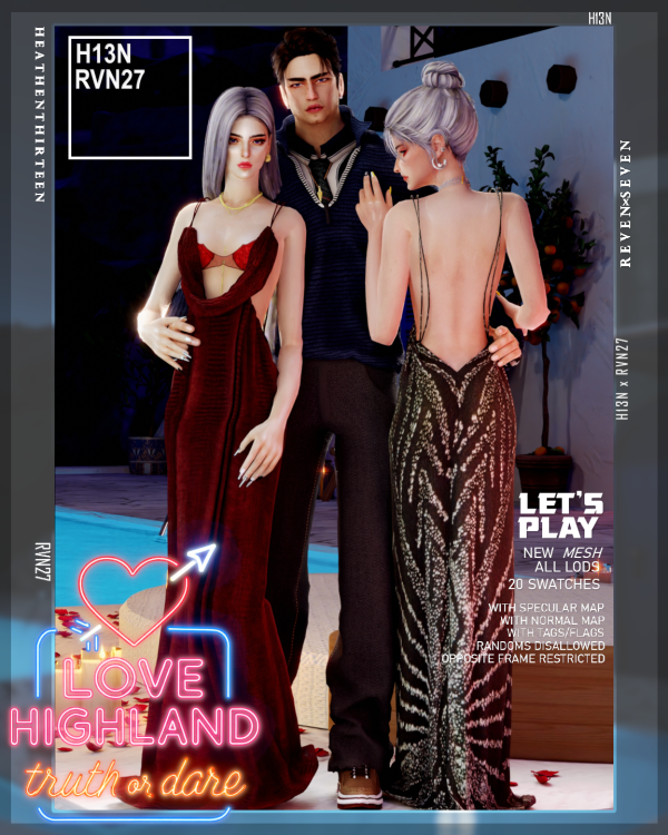 Alpha Deep Drape Plunging Long Dress by simsfinds - The Sims 4 Custom Content