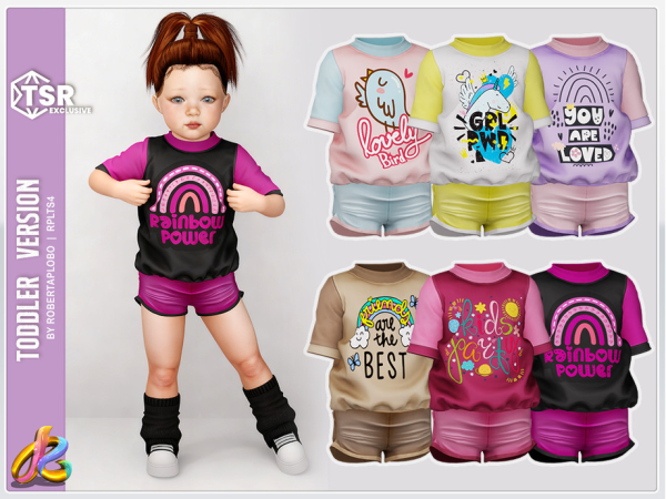 Alpha 345 Toddler Girl SET Cute Printed T Shirt with Shorts by RobertaPLobo - The Sims 4 Custom Content