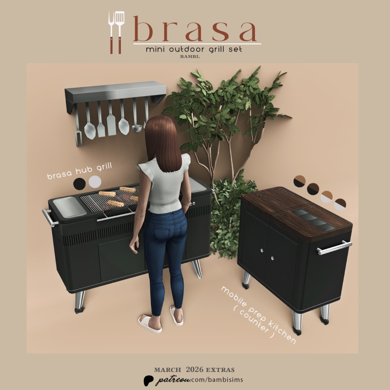 Alpha brasa mini outdoor grill set by bambisims - The Sims 4 Custom Content