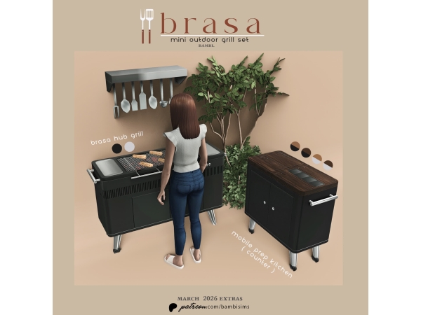 Sims 4 Alpha Kitchen CC: brasa mini outdoor grill set