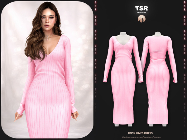 Alpha Rosy Lines Dress BD1656 - The Sims 4 Custom Content