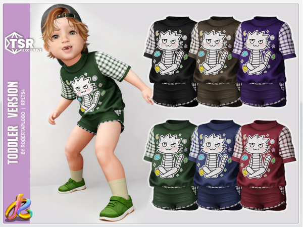 Alpha 345 Toddler Boy SET Cartoon Kitty Kids T Shirt and Shorts by RobertaPLobo - The Sims 4 Custom Content
