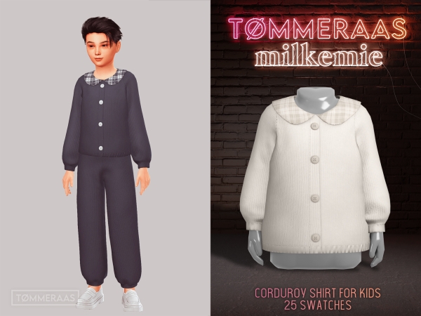 Alpha TØMMERAAS Corduroy Shirt for Kids - The Sims 4 Custom Content