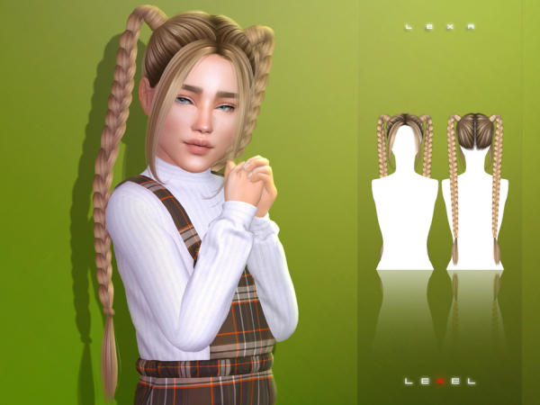 Alpha LEXEL Lexa long braids with bangs - The Sims 4 Custom Content