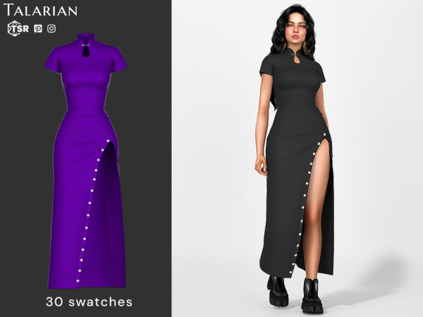 Alpha Siena High Slit Maxi Dress with Button Detail by talarian - The Sims 4 Custom Content