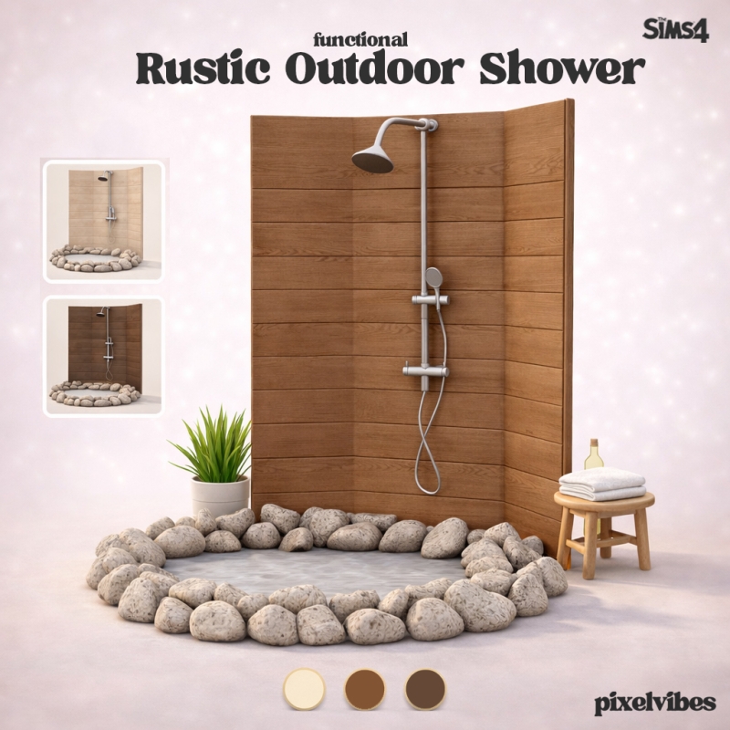Mix Rustic Outdoor Shower by pixelvibes - The Sims 4 Custom Content