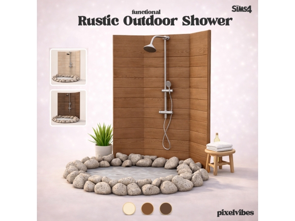 Mix Rustic Outdoor Shower - The Sims 4 Custom Content