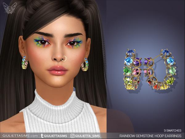 Alpha Rainbow Gemstones Hoop Earrings by feyona - The Sims 4 Custom Content