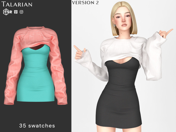 Sims 4 Marlowe Mini Dress with Cropped Long Sleeve Top v2 by talarian