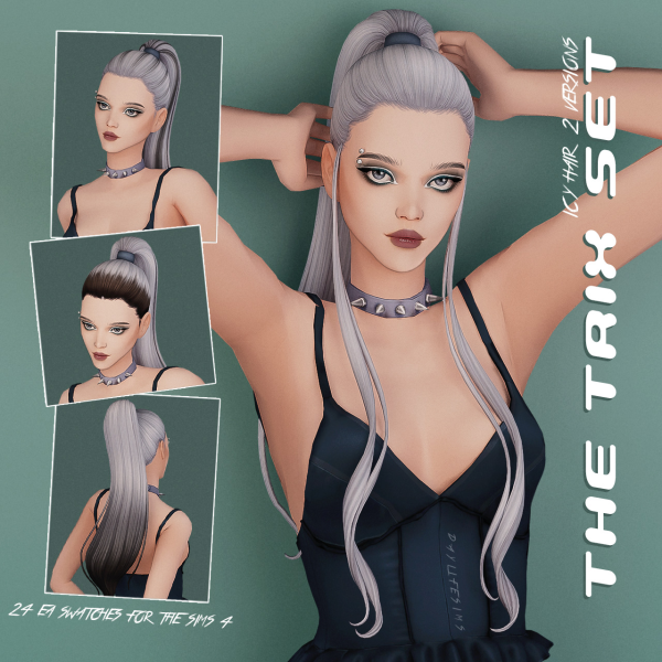 Maxis Match THE TRIX SET Icy Hair 2 versions by simsfinds - The Sims 4 Custom Content