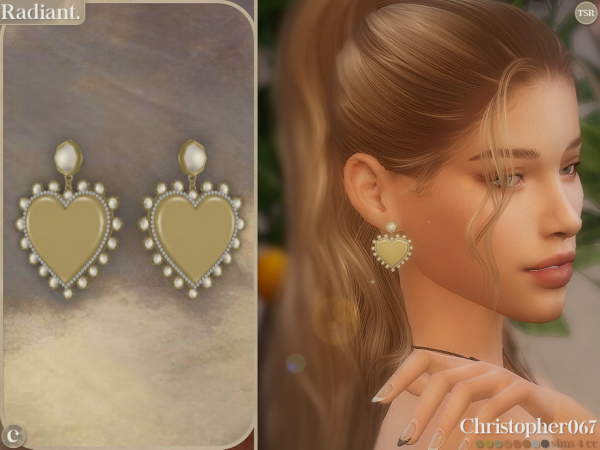Alpha Radiant Earrings Pearl & Diamond Heart Earrings Christopher067 - The Sims 4 custom content