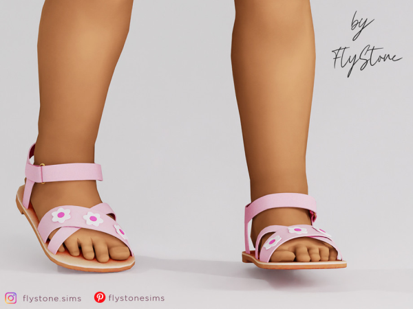 Mix Toddler Glossy Sandals With Flowers On The Strap by FlyStone - The Sims 4 Custom Content