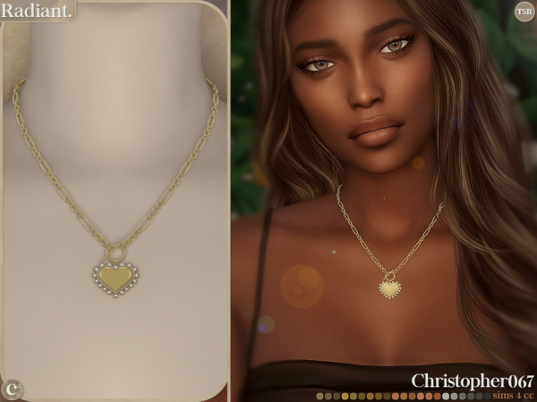 Alpha Radiant Necklace Diamond & Pearl Heart Charm Necklace Christopher067 - The Sims 4 custom content