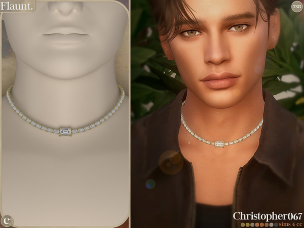 Alpha Flaunt Necklace Male Baguette Diamond Chain Necklace Christopher067 - The Sims 4 Custom Content