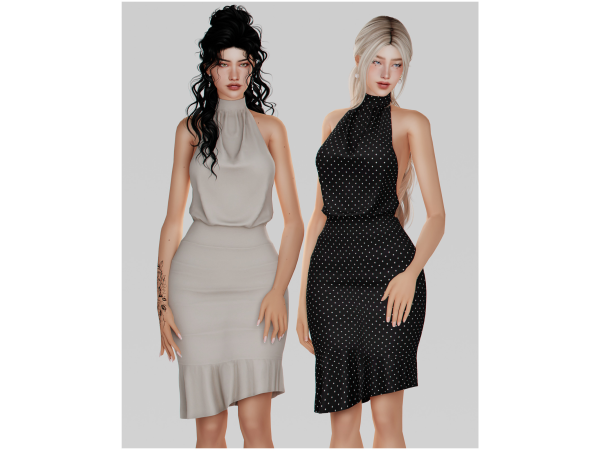 Alpha Halter Open Back Dress by korkassims - The Sims 4 Custom Content