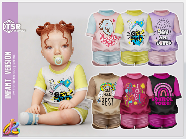 Alpha 345 Infant Girl SET Cute Printed T Shirt with Shorts by RobertaPLobo - The Sims 4 Custom Content