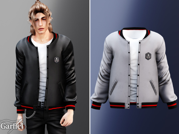 Alpha Adult Classic varsity jacket with snaps and rib trims by Garfiel - The Sims 4 Custom Content