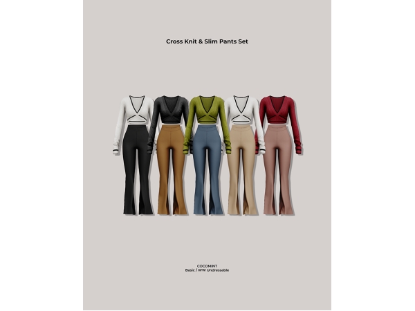 Alpha [cocomint] Cross Knit Slim Pants Set - The Sims 4 Custom Content